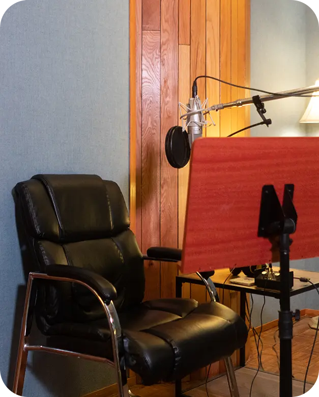 An empty narrator seat in a studio